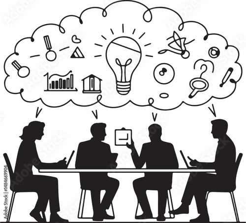 Brainstorming Session Illustration With People,Ideas,And Teamwork For Business Development