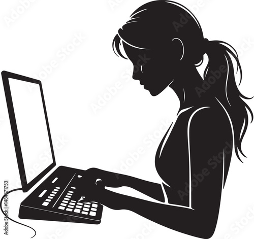 Woman Using Laptop Silhouette Vector Illustration For Design And Creative Projects