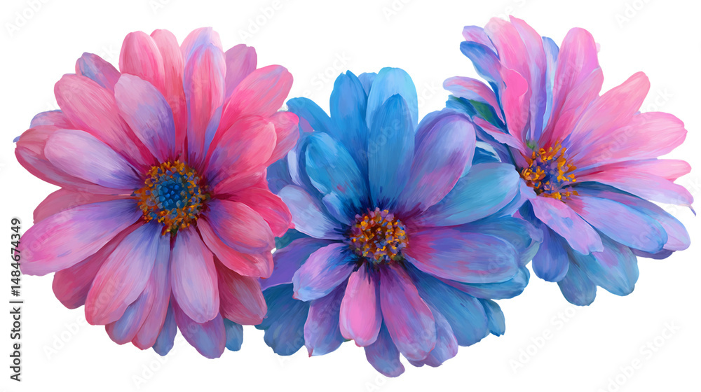 Obraz premium Pastel Pink and Blue Flowers on Transparent Background, PNG
