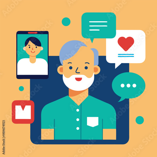 Senior Man Video Calling Happy Young Person Online Communication Technology