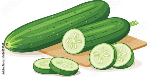 Cucumber on board in white background Illustration vector design, Cucumber Illustration vector design 