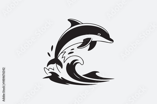 dolphin wave silhouette illustration Vector