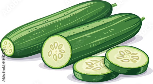 Cucumber illustration vector design, Cucumber with cucumber slice in white background vector design