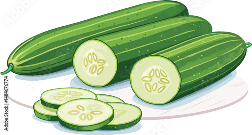Cucumber with cucumber slice in white background, Cucumber vector design
