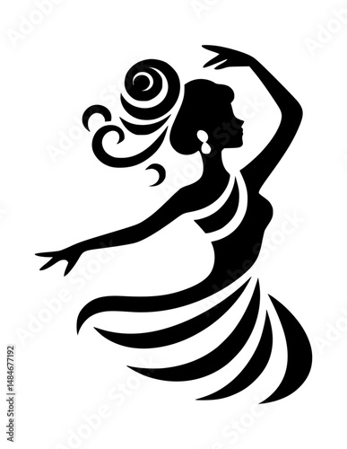 dancing woman with hair bun icon logo in black color, vector, white background
