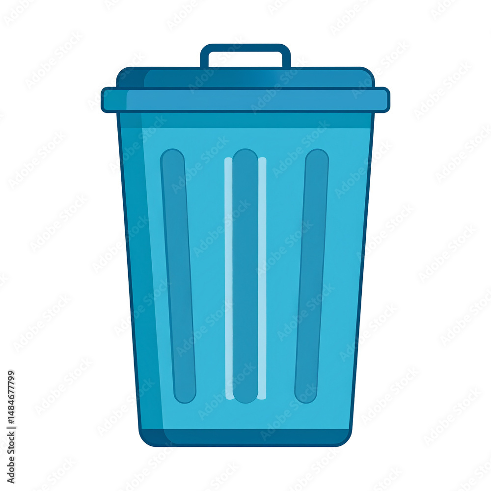 Blue Plastic Trash Can Icon Illustration Waste Disposal Container Image