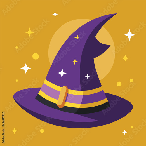 Witch's hat with a spider web on white background icon outline vector illustration