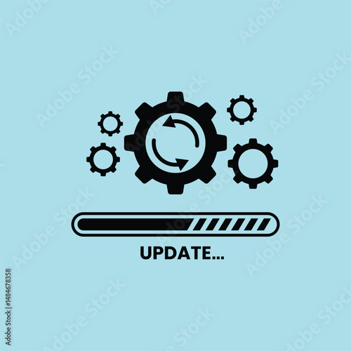 System upgrade and software update shown in flat vector style with a blue background