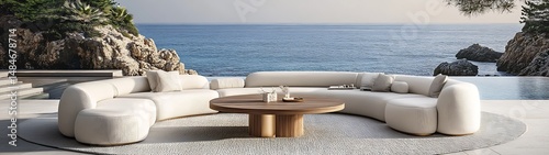 Curved sectional sofa set by the sea