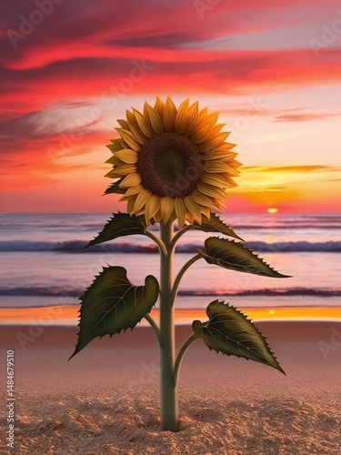 Sunflower Sunset Beach Vibrant Nature Photography