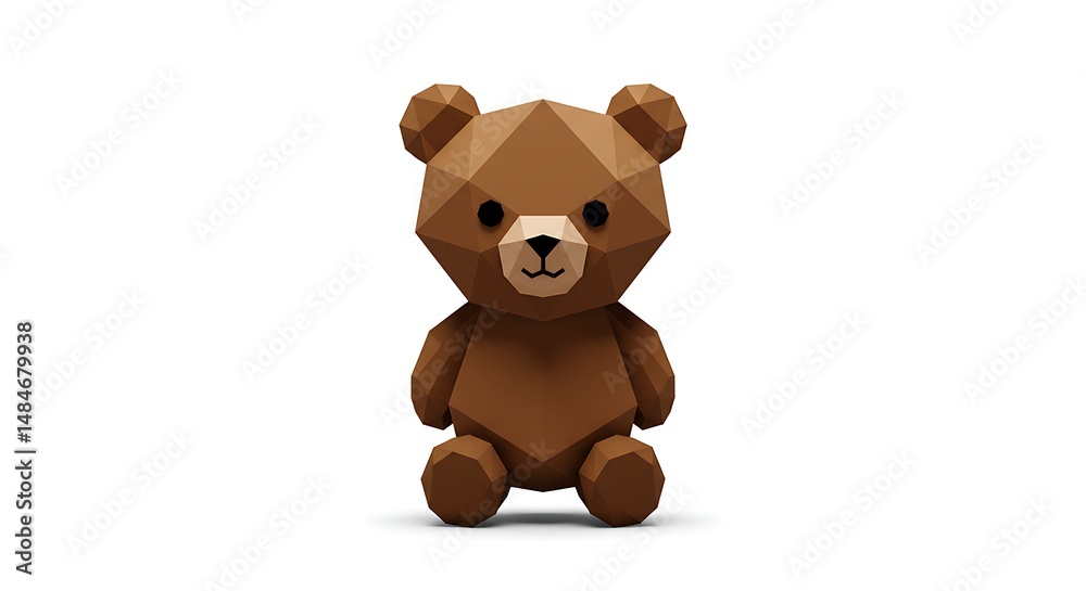 Obraz premium Geometric Teddy Bear Sitting Isolated on White Background