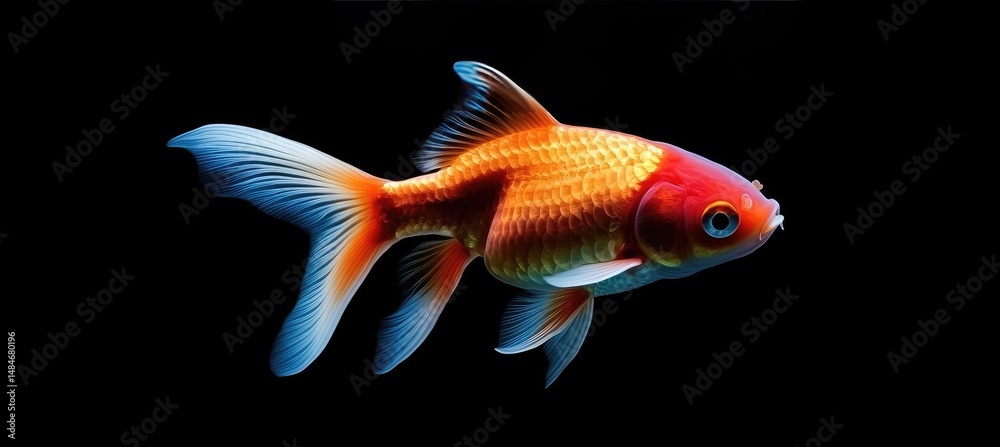 Fototapeta premium A vibrant goldfish gracefully swimming against a dark backdrop. showcasing its bright orange and yellow colors. ideal for aquatic-themed projects or nature studies