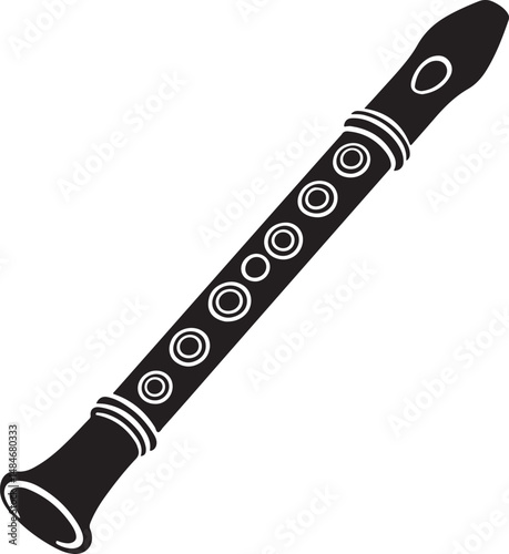 Flute silhouette vector illustration, Bamboo flute musical instrument vector 