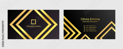Black and gold business card design template vector.
