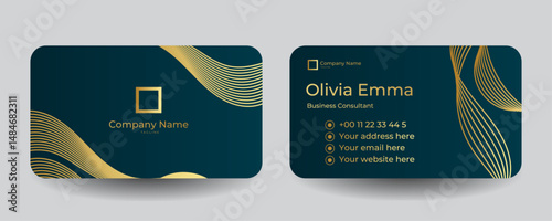 Stylish business card design with dark green and golden color