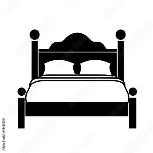 Classic bed icon with headboard and pillows representing sleep, bedroom furniture, and interior decor