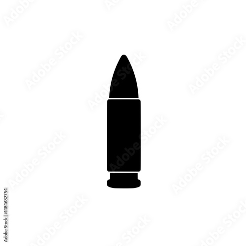 Black bullet icon representing ammunition, firearm cartridge, or military weaponry concept in silhouette style