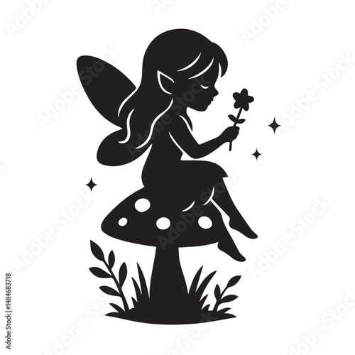 Silhouette fairy magic wand concept. Silhouette of fairy with