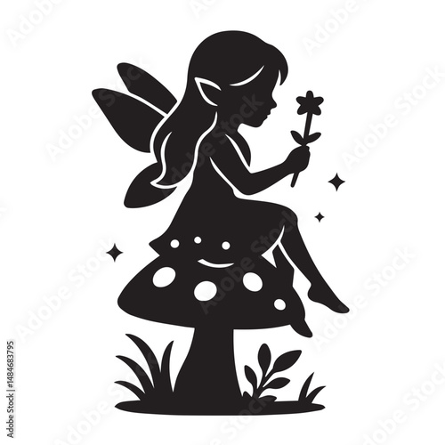 Silhouette fairy magic wand concept. Silhouette of fairy with