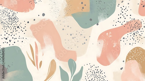 Abstract pastel shapes and leaves
