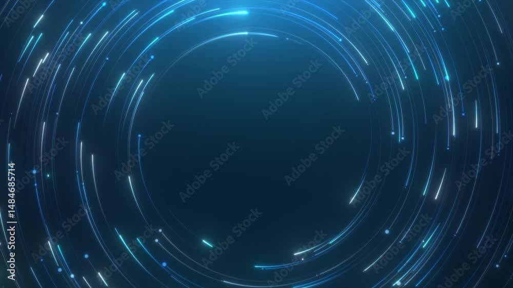 Three blue glowing particles dotted lines then become a ring for intro elements, logo reveals, video openers.4K Background.