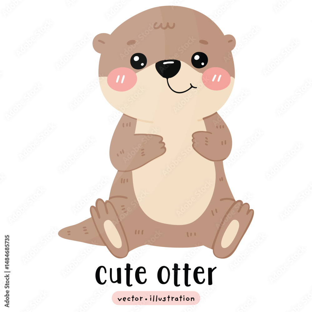 Fototapeta premium Cute otter and fish cartoon vector illustration