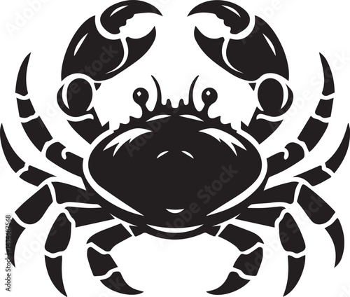 Crab Black Silhouette Vector, Sea Animal Clipart & Coastal Graphic Design