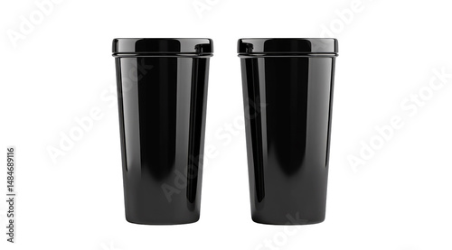 Two sleek, black, cylindrical cups stand side-by-side