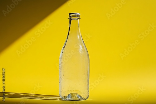 Glass bottle on a bright yellow backdrop