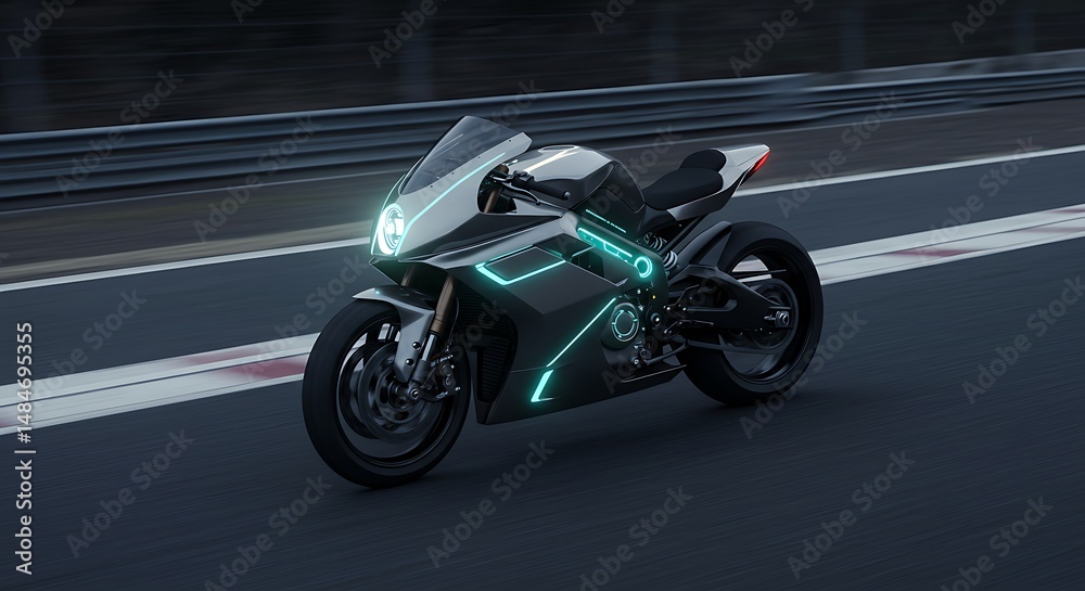 Fototapeta premium Motorcycle Racing on Track with Neon Lights Effect