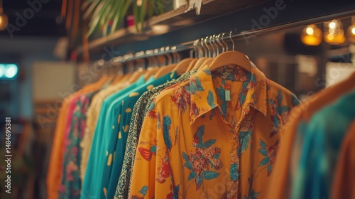Wallpaper Mural A vibrant display of colorful leather jackets hanging on a rack in a stylish boutique. with warm lighting creating a cozy atmosphere in the background Torontodigital.ca