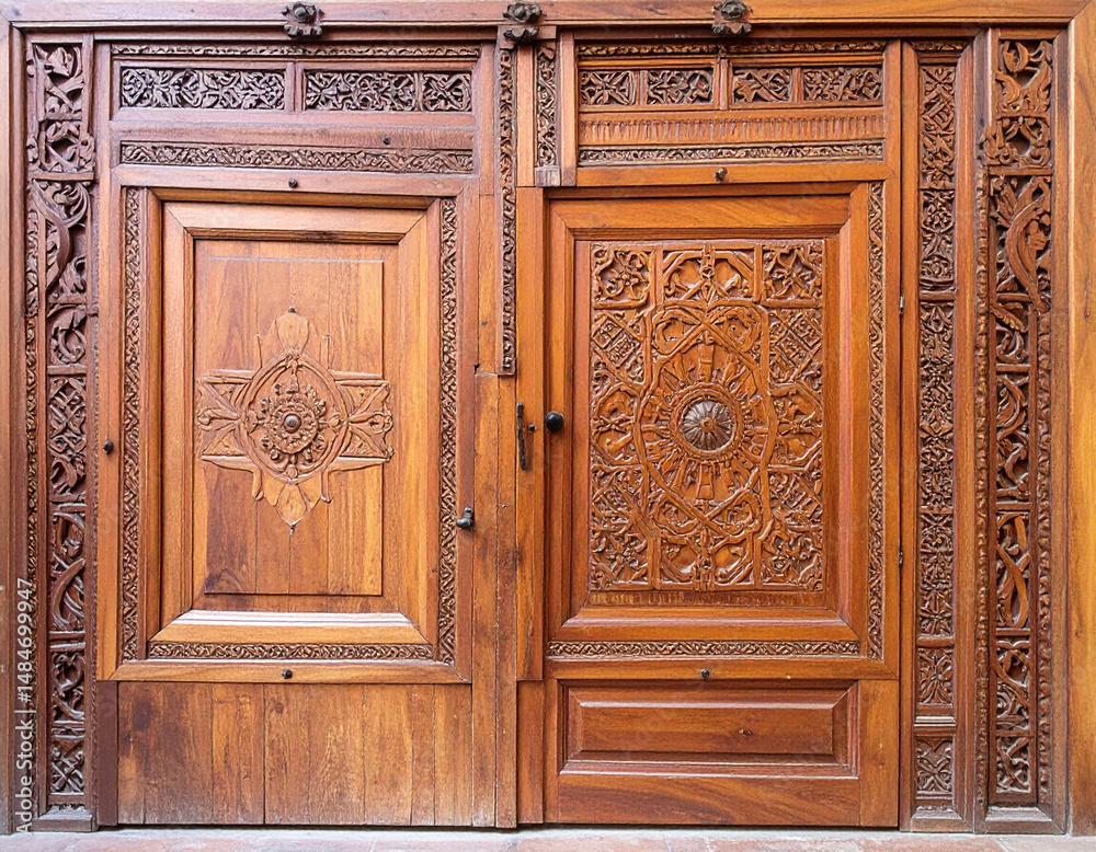 Intricate patterns carved into Moroccan wooden furniture and doors display the artistry and traditional woodworking skills.