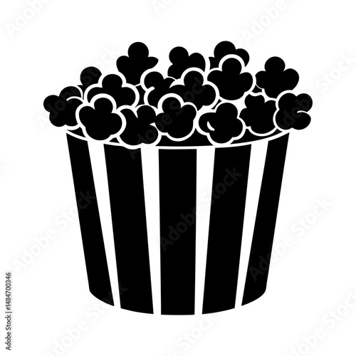 Striped popcorn bucket filled with popped kernels for snack themes vector
