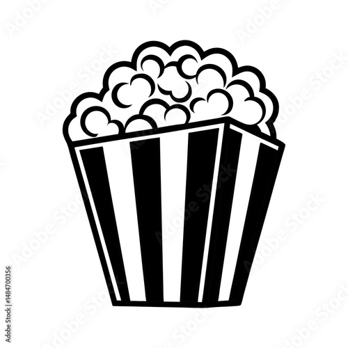 Striped popcorn bucket filled with popped kernels for snack themes vector
