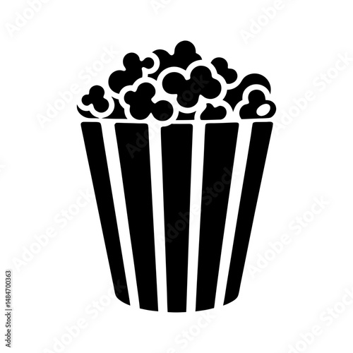 Striped popcorn bucket filled with popped kernels for snack themes vector
