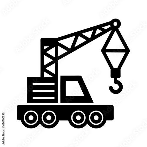 Construction tower crane lifting concrete block for building site work
