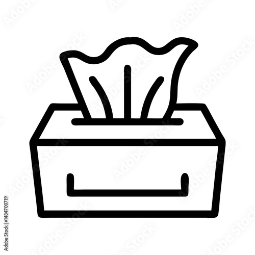 Outline tissue box with paper sheet icon for hygiene, cold care, and cleaning vector illustration
