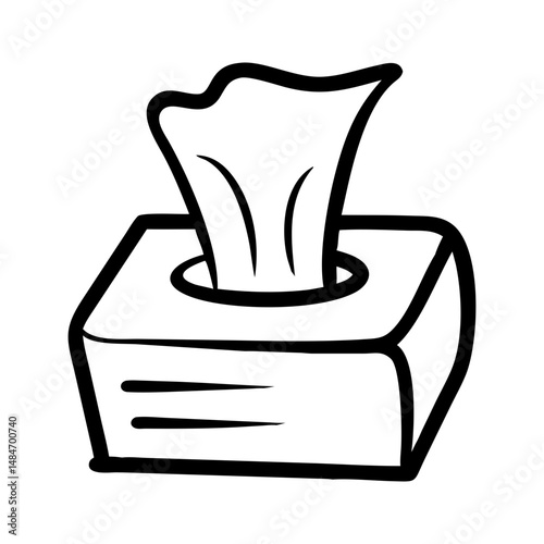 Outline tissue box with paper sheet icon for hygiene, cold care, and cleaning vector illustration

