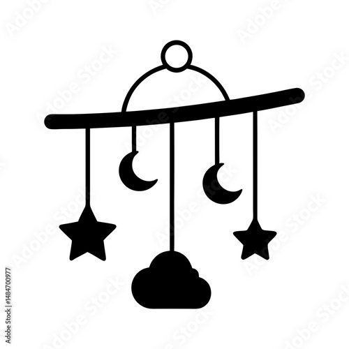 Baby Crib Mobile with Hanging Stars in Silhouette Style
