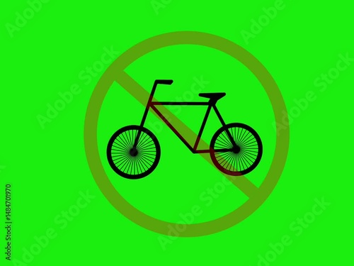 Animation of a no passing bicycle traffic sign icon loop or warning sign isolated on a green background or green screen.