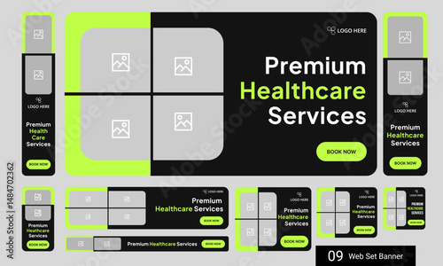 Digital healthcare services web set banner design for social media post, daily medical services web bundle banner design, fully customizable vector eps 10 file format