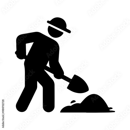 Construction Worker Digging with Shovel Silhouette Vector Illustration
