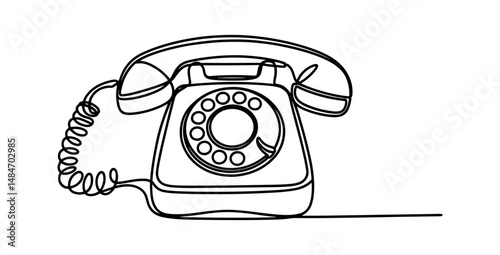 Vintage Rotary Telephone One Line Drawing Vector Illustration
