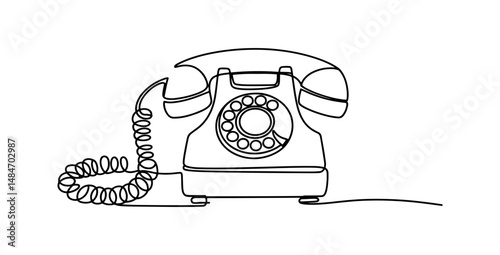 Vintage Rotary Telephone One Line Drawing Vector Illustration
