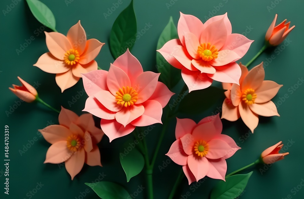 Fototapeta premium Peach-colored flowers on a green background