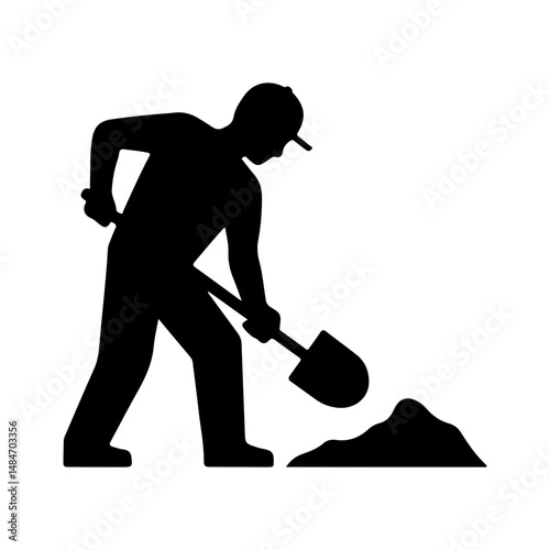 Construction Worker Digging with Shovel Silhouette Vector Illustration
