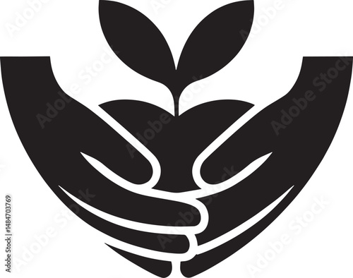  Hands Holding Sprout Silhouette