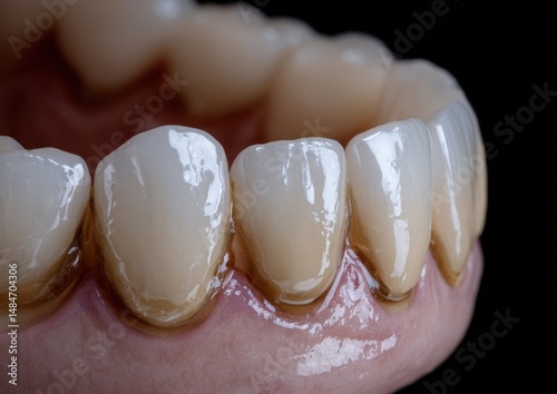 Close-up view of realistic dental prosthetics.