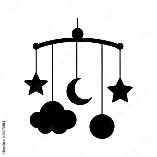 Baby Crib Mobile with Moon Stars and Cloud Hanging Vector Illustration
