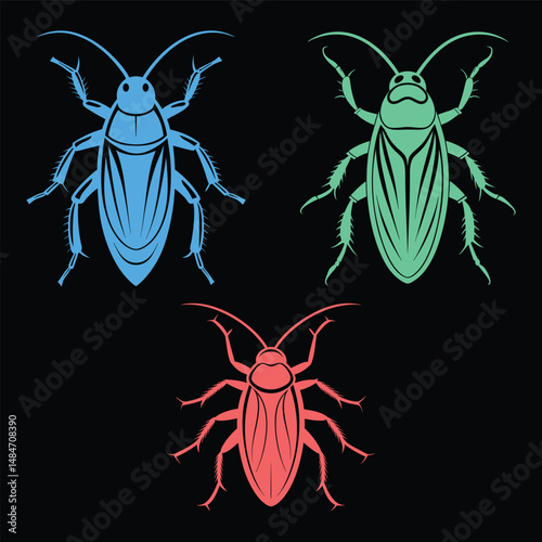 color full and white cockroach silhouette design vector art illustration 